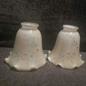 Vintage Dogwood Ruffled Floral Glass Lamp Shades (2)
